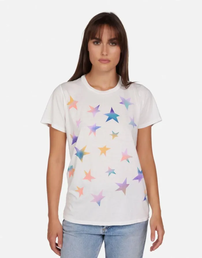 Wolf Rainbow Stars Milk Women Lauren Moshi Short Sleeve