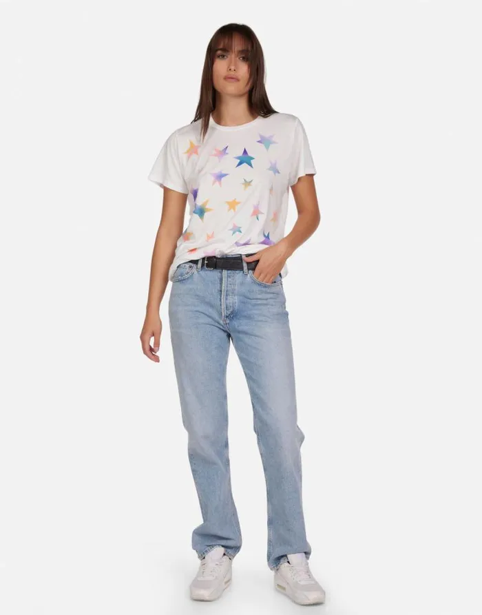 Wolf Rainbow Stars Milk Women Lauren Moshi Short Sleeve
