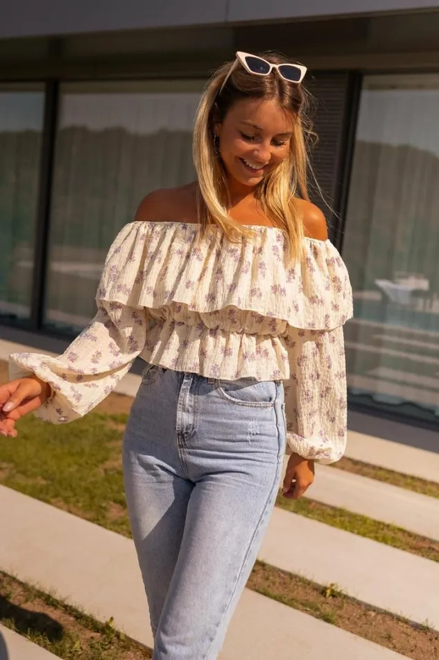 Women039s Clothing Blouses Easy Clothes Beige And Mauve Floral Paola Blouse