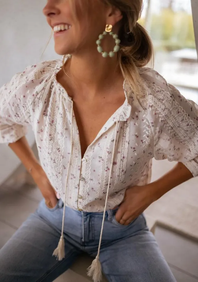 Women039s Clothing Blouses Easy Clothes Ecru Patterned Aiden Blouse