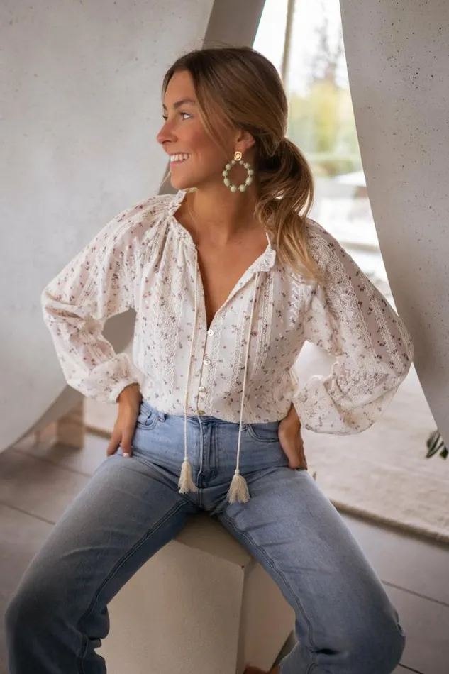 Women039s Clothing Blouses Easy Clothes Ecru Patterned Aiden Blouse Women039s Clothing Blouses Easy Clothes Ecru Patterned Aiden Blouse
