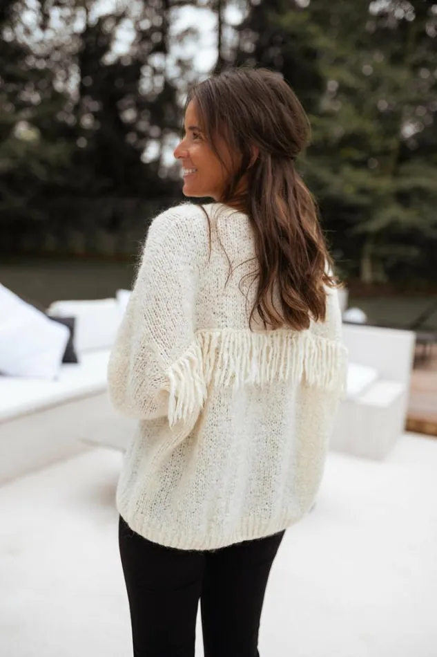 Women039s Clothing Cardigans Easy Clothes Ecru Darius Cardigan With Fringes