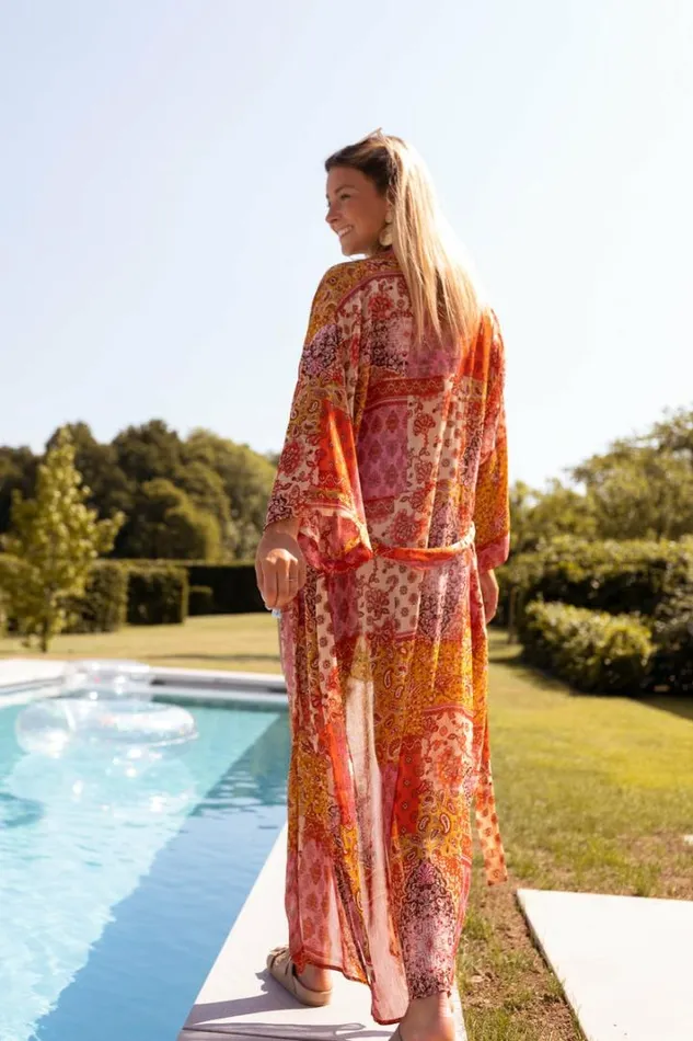 Women039s Clothing Cardigans Easy Clothes Pink And Orange Patterned Omera Kimono