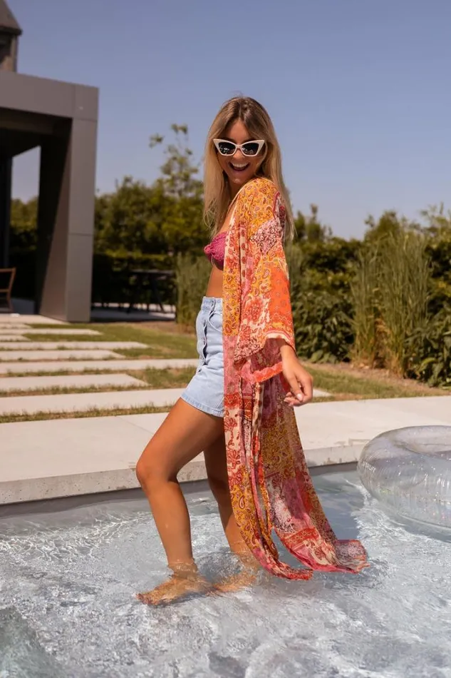 Women039s Clothing Cardigans Easy Clothes Pink And Orange Patterned Omera Kimono