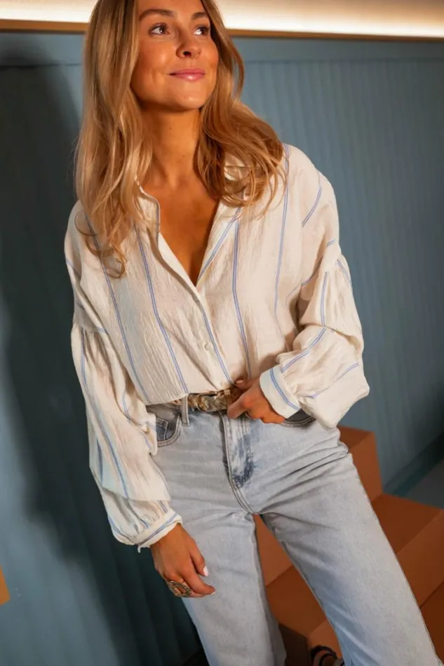 Women039s Clothing Shirts Easy Clothes Pale Yellow And Blue Striped Aneya Shirt Women039s Clothing Shirts Easy Clothes Pale Yellow And Blue Striped Aneya Shirt