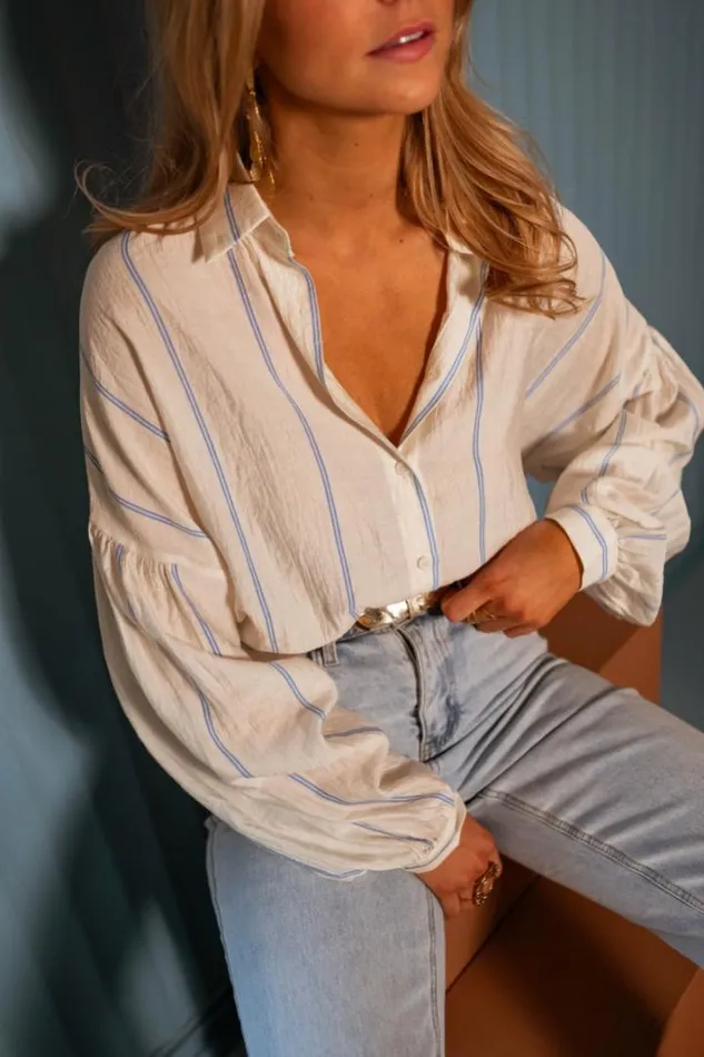 Women039s Clothing Shirts Easy Clothes Pale Yellow And Blue Striped Aneya Shirt Women039s Clothing Shirts Easy Clothes Pale Yellow And Blue Striped Aneya Shirt