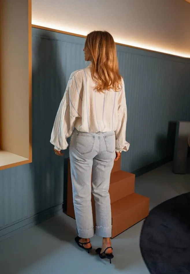 Women039s Clothing Shirts Easy Clothes Pale Yellow And Blue Striped Aneya Shirt Women039s Clothing Shirts Easy Clothes Pale Yellow And Blue Striped Aneya Shirt