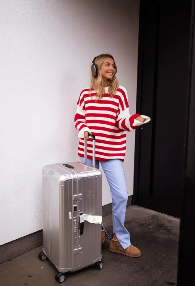 Women039s Clothing Sweaters Easy Clothes Ecru And Red Striped Larry Sweater