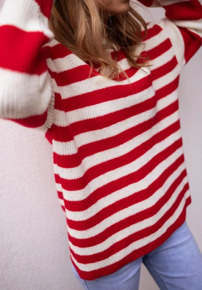 Women039s Clothing Sweaters Easy Clothes Ecru And Red Striped Larry Sweater