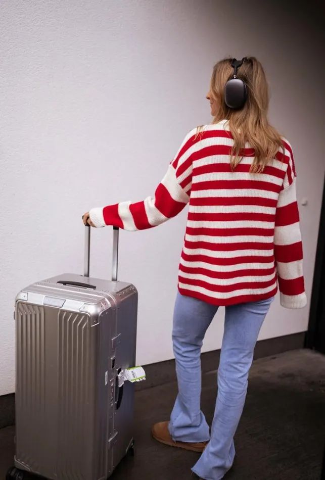 Women039s Clothing Sweaters Easy Clothes Ecru And Red Striped Larry Sweater