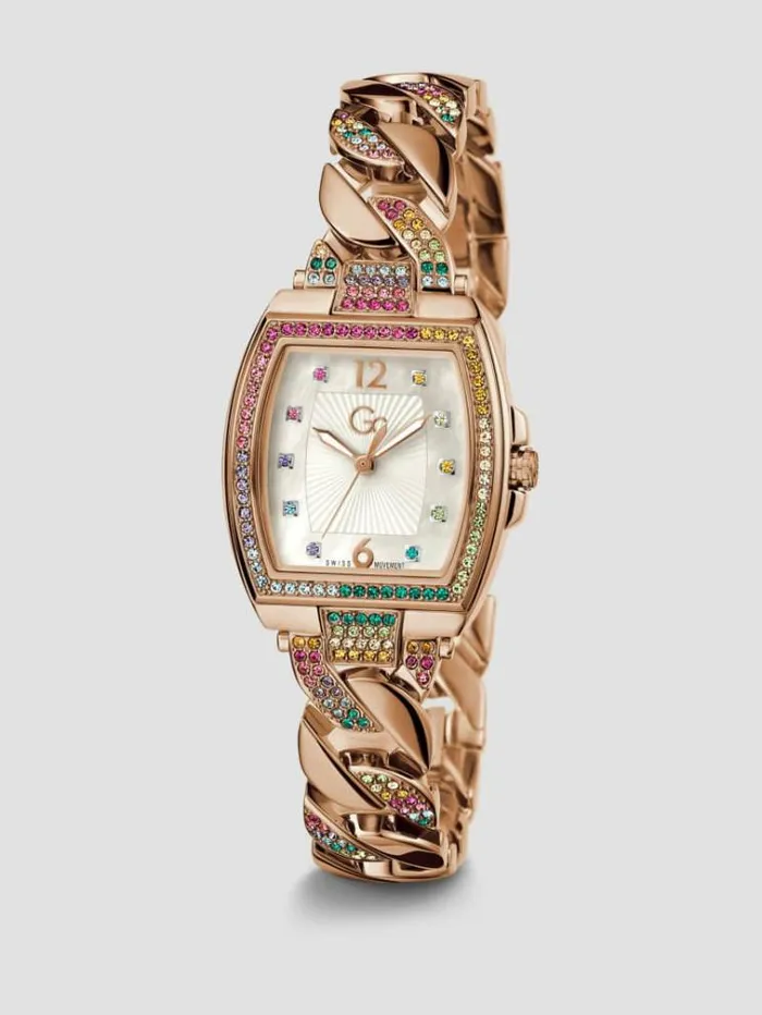Women Accessories Marciano Gc Rose GoldTone And Crystal ChainLink Analog Watch Rose Gold