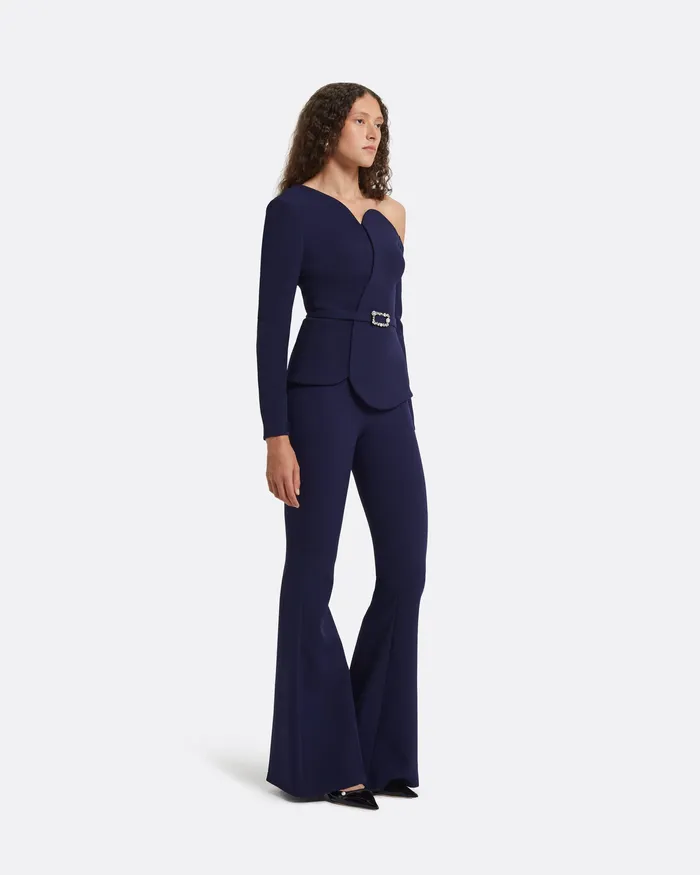 Women Adil Azurite Blue Top With Embroidered Belt Azurite Blue Tops Safiyaa