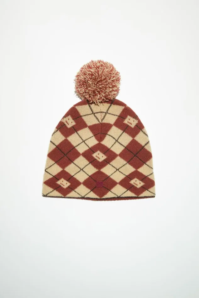 Women Argyle Jacquard Beanie Biscuit Beigedeep Red Acne Studios Hats