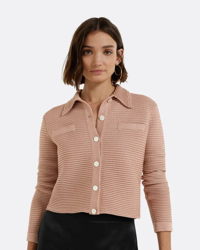 Women Artemis Old Rose Crochet Jacket Old Rose Knitwear Safiyaa