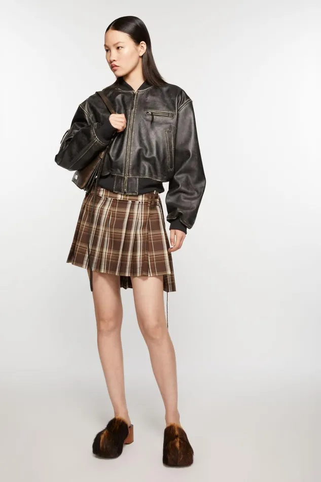 Women Asymmetric Pleated Skirt Brownbeige Acne Studios Skirts