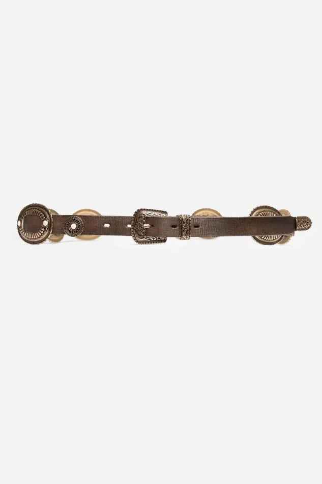 Women Belts Johnny Was BOHEMIAN ITALIAN LEATHER CONCH BELT Brown