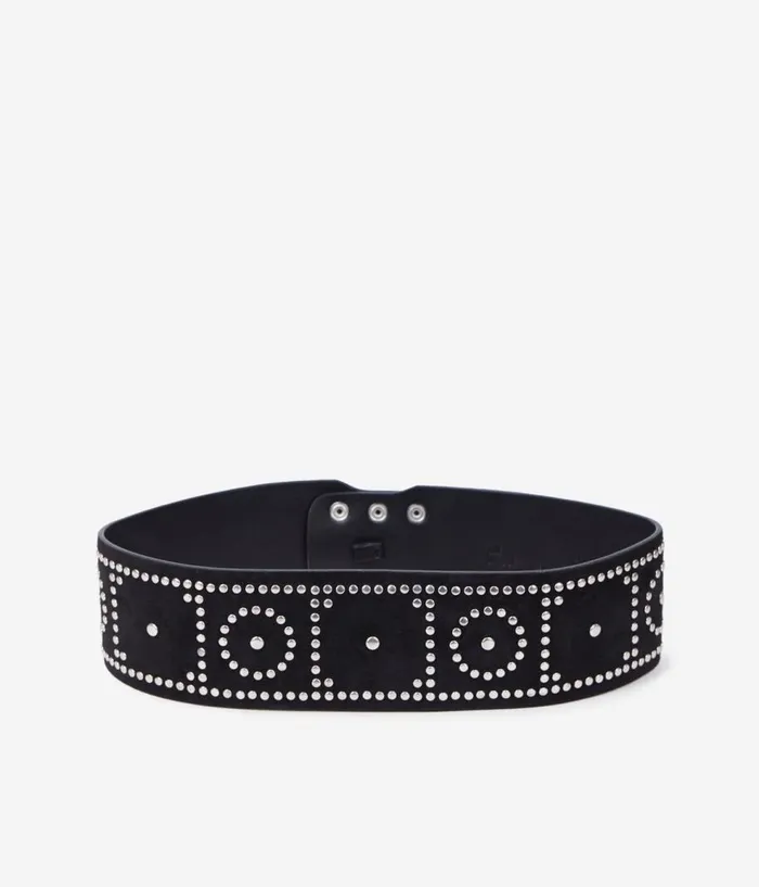 Women Belts THE KOOPLES Wide Black Leather Belt With Studs