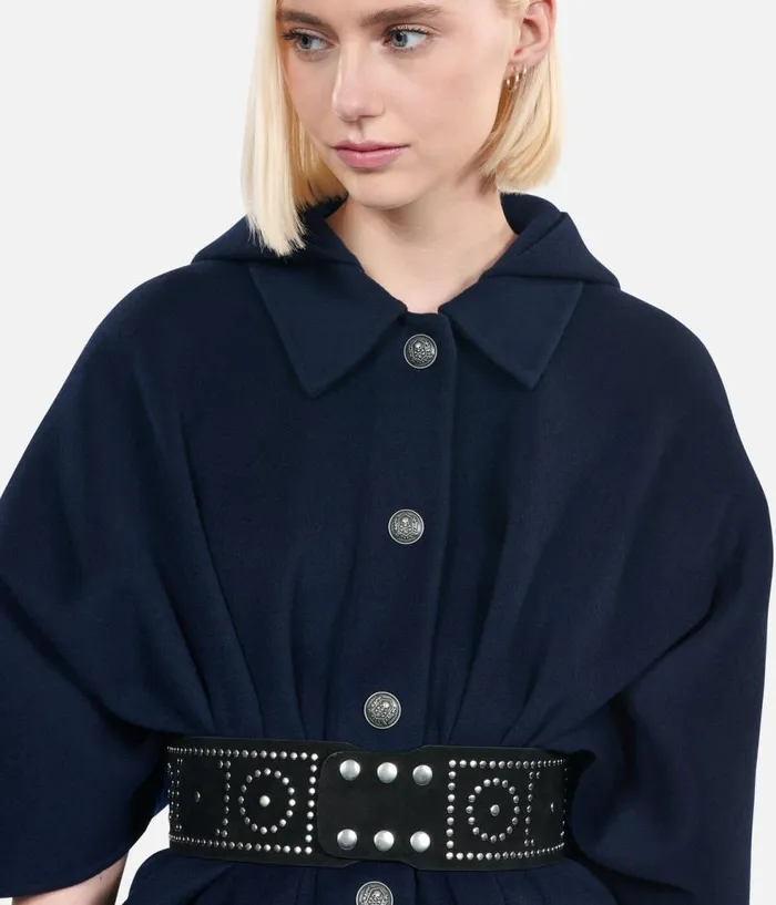 Women Belts THE KOOPLES Wide Black Leather Belt With Studs Women Belts THE KOOPLES Wide Black Leather Belt With Studs