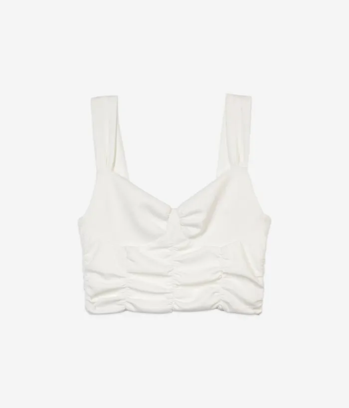 Women Blouses and Shirts THE KOOPLES Short Ecru Top With Draping Women Blouses and Shirts THE KOOPLES Short Ecru Top With Draping