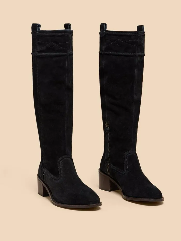 Women BOOTS White Stuff Connie Suede Pull On Boot Pure Black