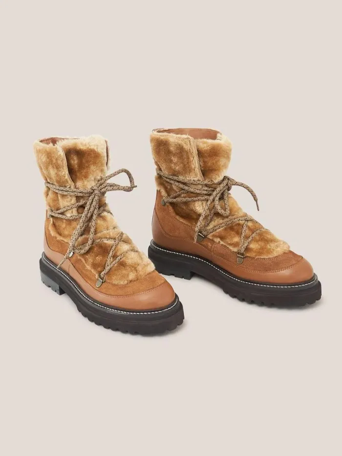 Women BOOTS White Stuff Hailey Lace Up Hiker Boot Mid Tan