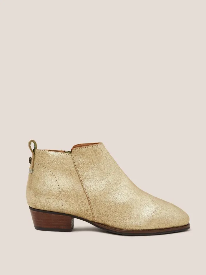 Women BOOTS White Stuff Leather Willow Ankle Boot Gold Tone Metallic Women BOOTS White Stuff Leather Willow Ankle Boot Gold Tone Metallic