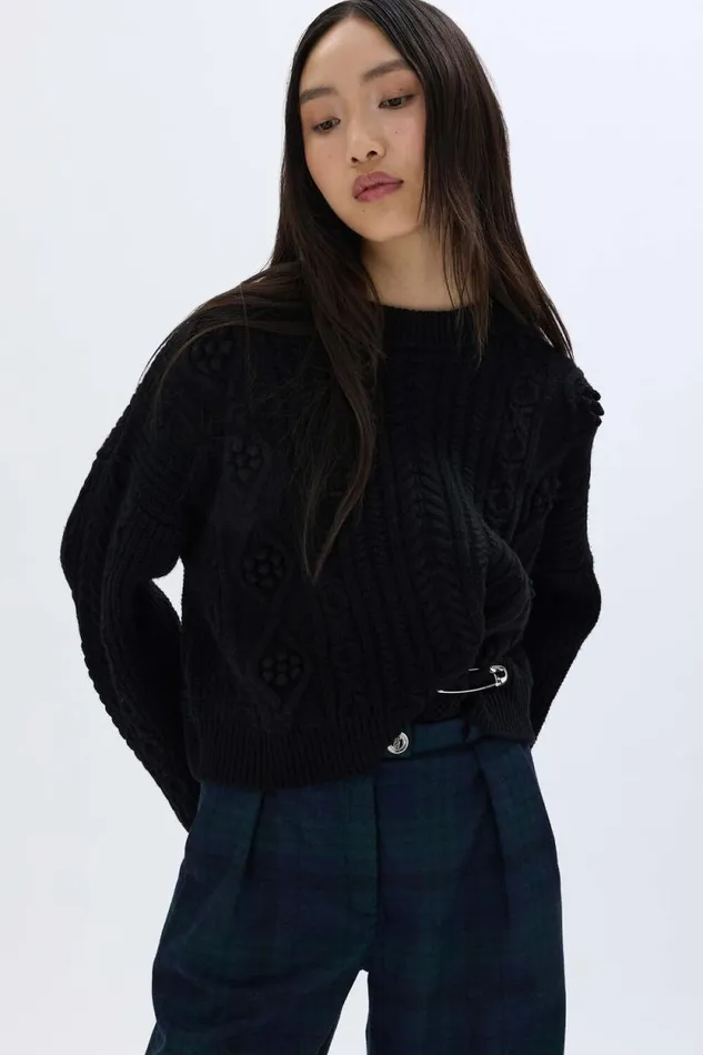 Women Cableknit Woolen Sweater Black Black Sonia Rykiel Sweaters