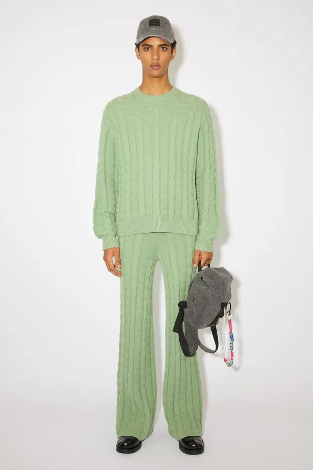 Women Cable Wool Jumper Sage Green Acne Studios Knitwear