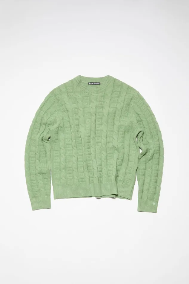 Women Cable Wool Jumper Sage Green Acne Studios Knitwear