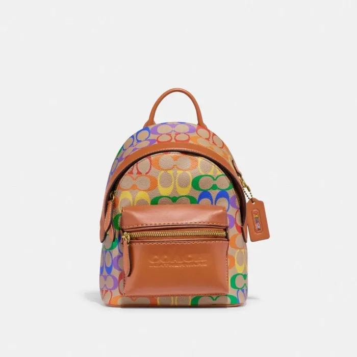 Women Charter Backpack 18 In Rainbow Signature Canvas Rainbow Coach Backpacks