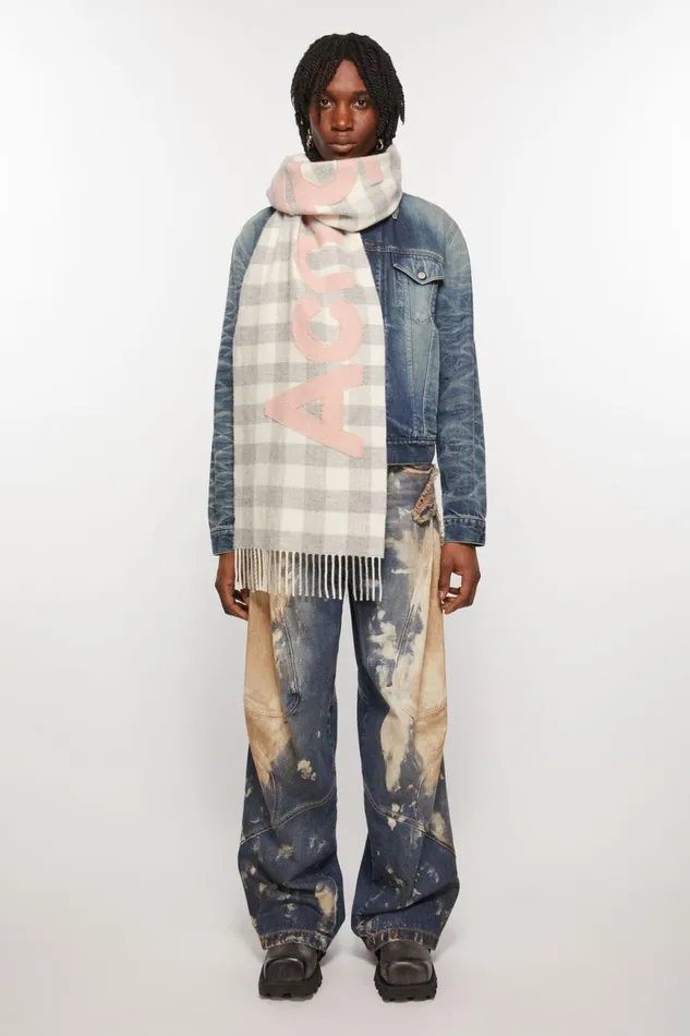 Women Check Logo Scarf Greypink Acne Studios Scarves