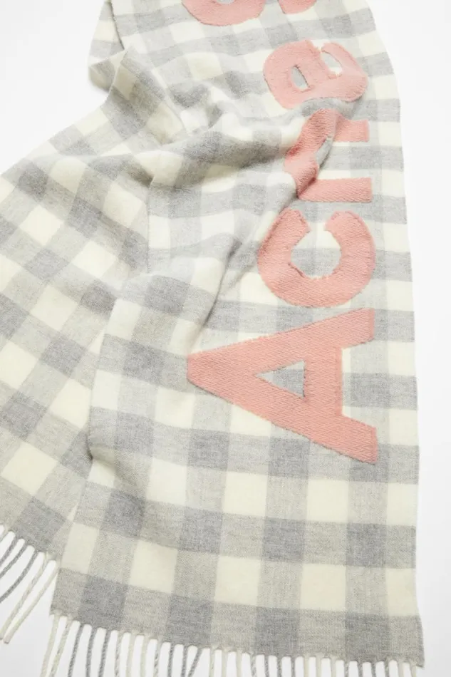 Women Check Logo Scarf Greypink Acne Studios Scarves