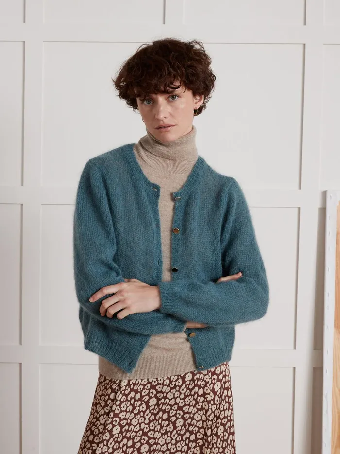 Women Clothing Cyrillus Boxy Cardigan In A Kid Mohair Blend Celadon Fonce