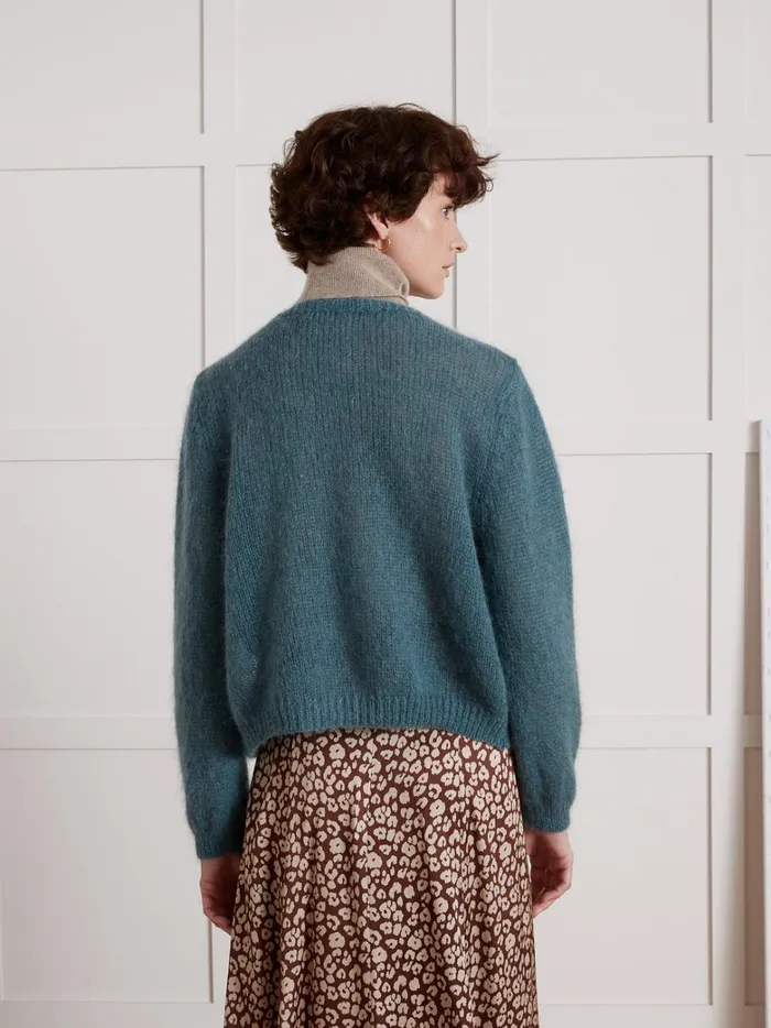Women Clothing Cyrillus Boxy Cardigan In A Kid Mohair Blend Celadon Fonce