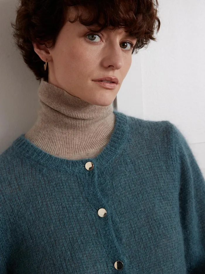 Women Clothing Cyrillus Boxy Cardigan In A Kid Mohair Blend Celadon Fonce