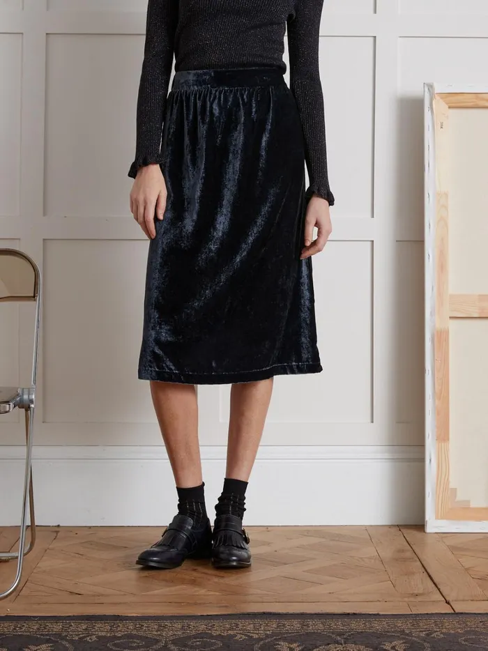 Women Clothing Cyrillus Long Velour Skirt Encre