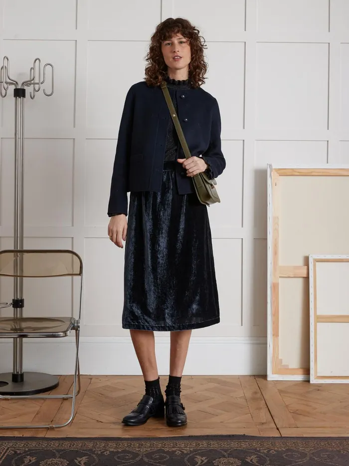 Women Clothing Cyrillus Long Velour Skirt Encre