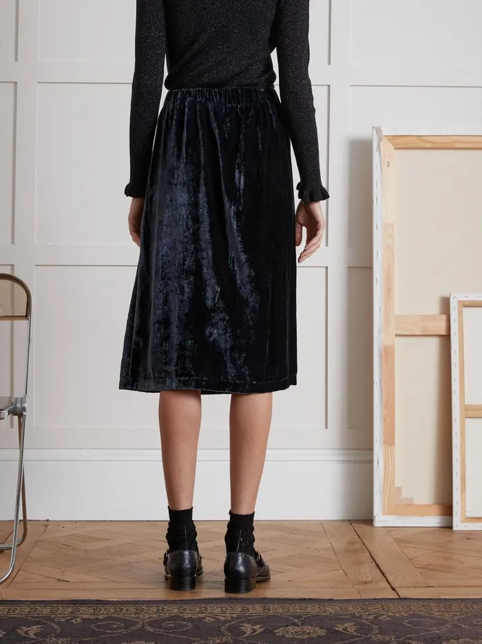 Women Clothing Cyrillus Long Velour Skirt Encre