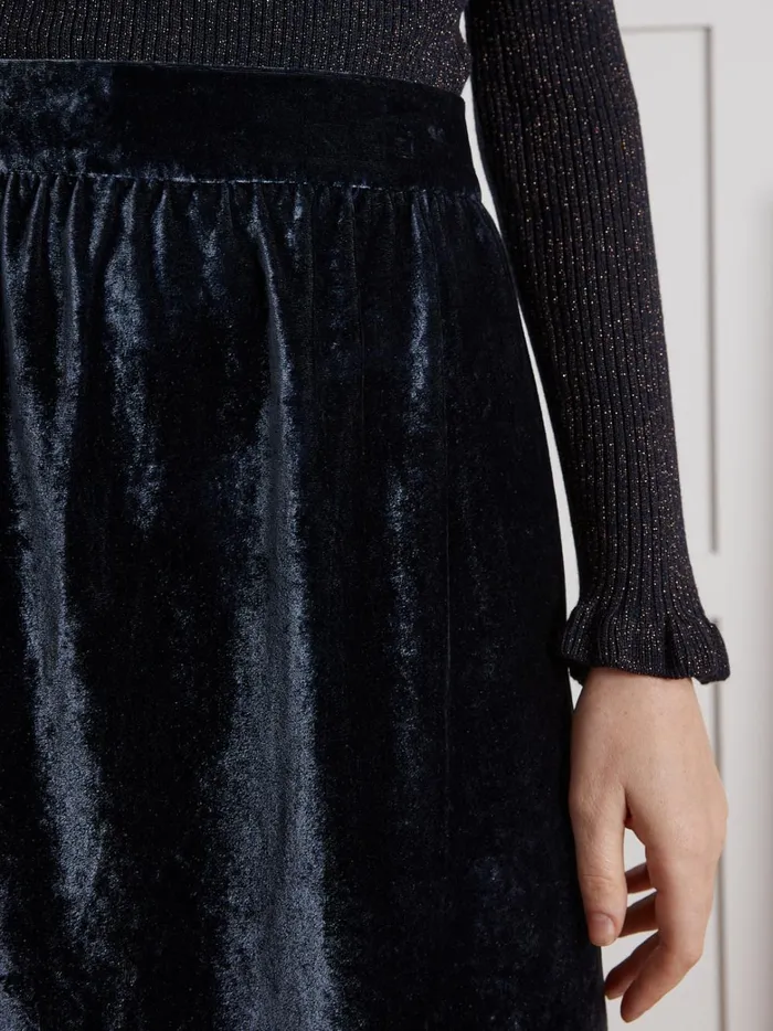 Women Clothing Cyrillus Long Velour Skirt Encre