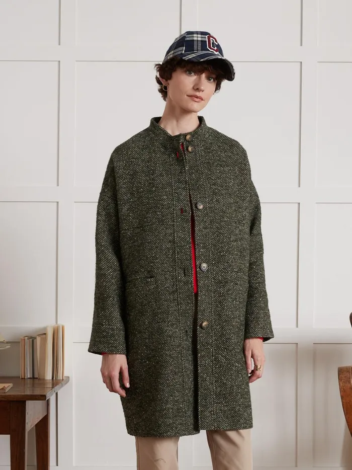 Women Clothing Cyrillus Loose Speckled Twill Coat Vert