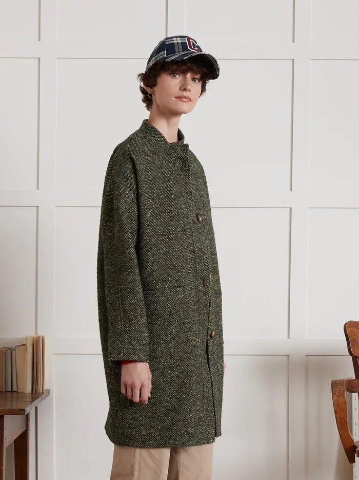 Women Clothing Cyrillus Loose Speckled Twill Coat Vert
