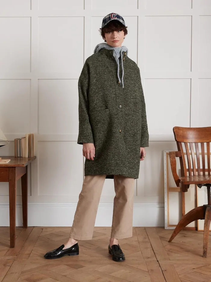 Women Clothing Cyrillus Loose Speckled Twill Coat Vert