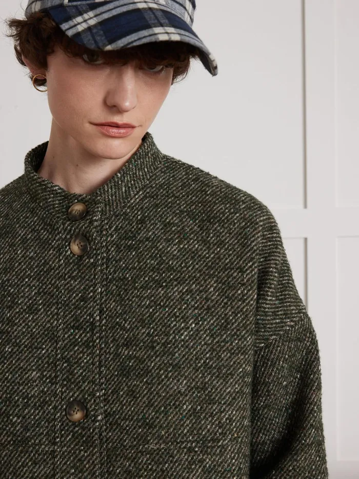 Women Clothing Cyrillus Loose Speckled Twill Coat Vert