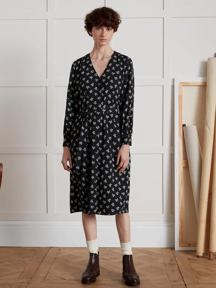 Women Clothing Cyrillus MidLength Dobby Viscose Wit Diane Print Imp Diane Navy Noir