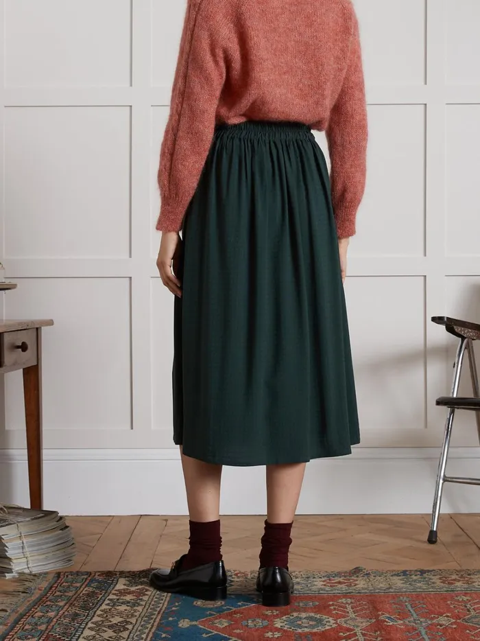 Women Clothing Cyrillus MidLength Viscose Dobby Skirt Green