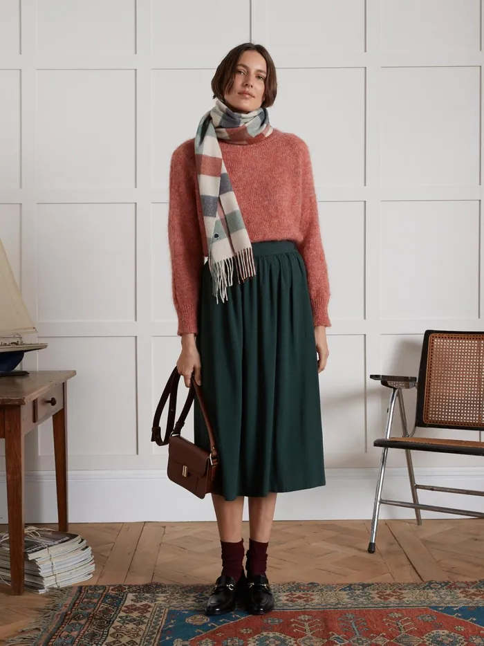 Women Clothing Cyrillus MidLength Viscose Dobby Skirt Green