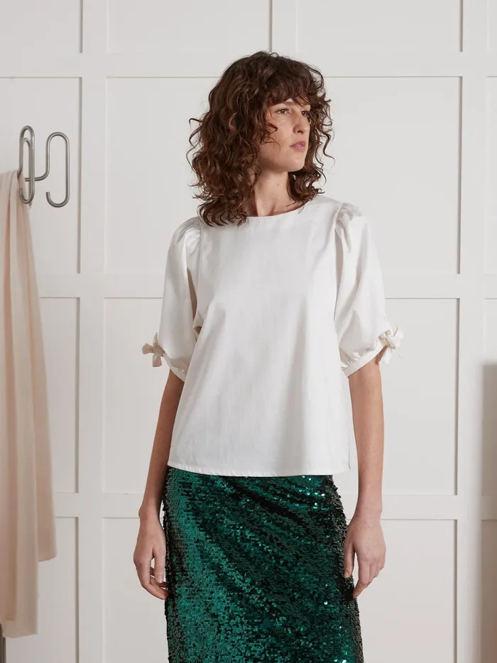 Women Clothing Cyrillus Satiny Poplin Party Blouse Ecru