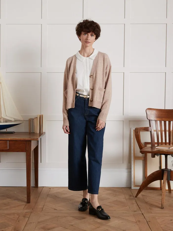 Women Clothing Cyrillus TShirt With Embroidered Peter Pan Collar Blanc