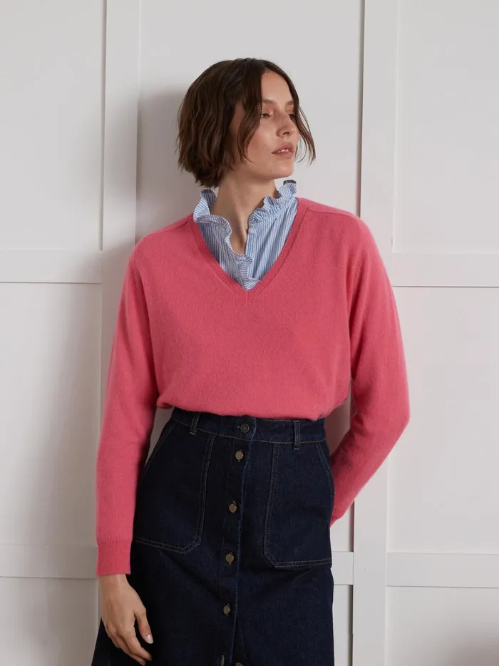 Women Clothing Cyrillus VNeck Sweater 8211 The Cashmere Collection Rose