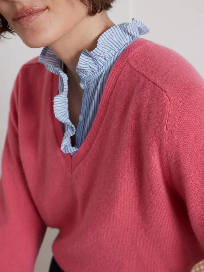 Women Clothing Cyrillus VNeck Sweater 8211 The Cashmere Collection Rose